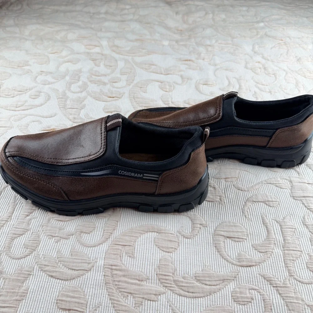 Cosidram‎ Mens Brown Faux Leather Loafers Casual Slip On Walking Shoes Size 9M